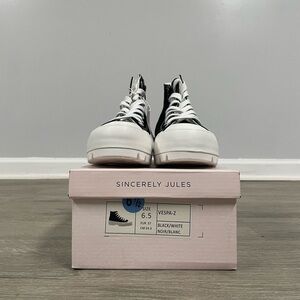 Sincerely Jules black and white Vespa Z high top trainers